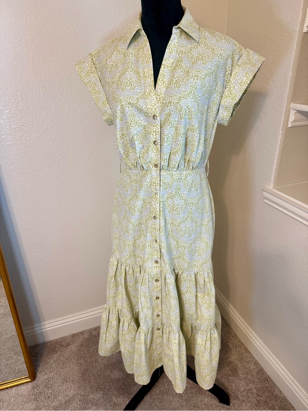 Lena Pale Green Floral Maxi Shirt Dress